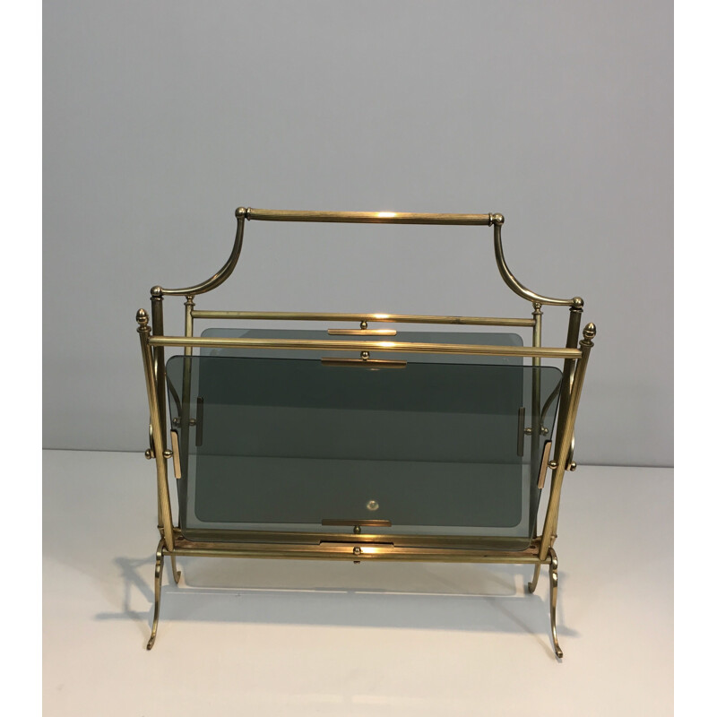 Vintage brass and glass magazine rack, 1940