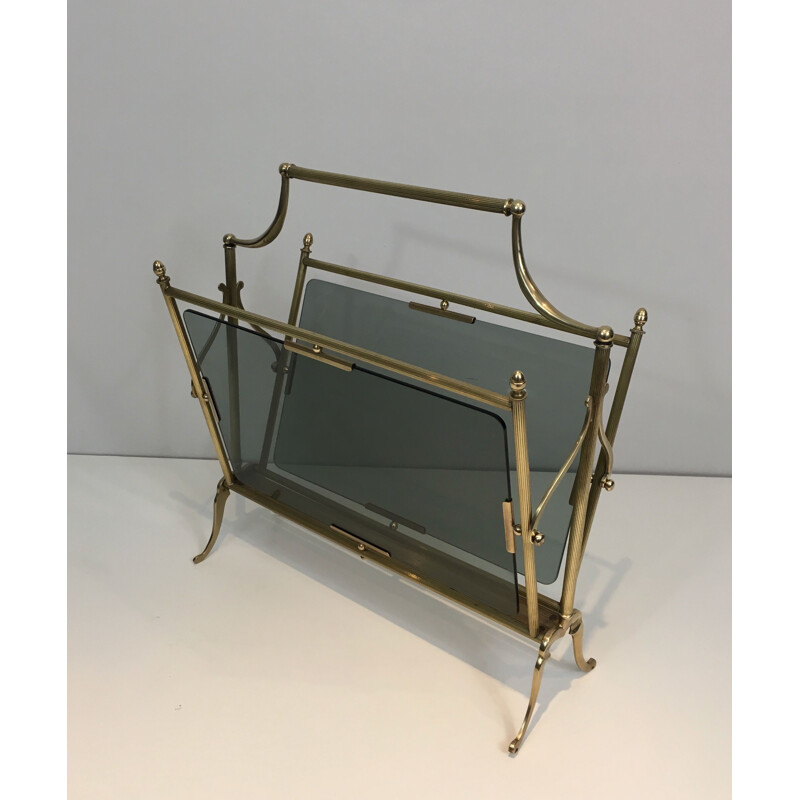 Vintage brass and glass magazine rack, 1940