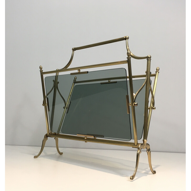 Vintage brass and glass magazine rack, 1940