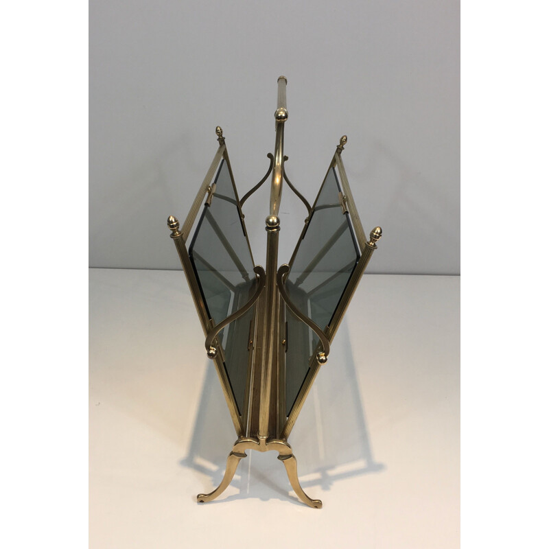 Vintage brass and glass magazine rack, 1940