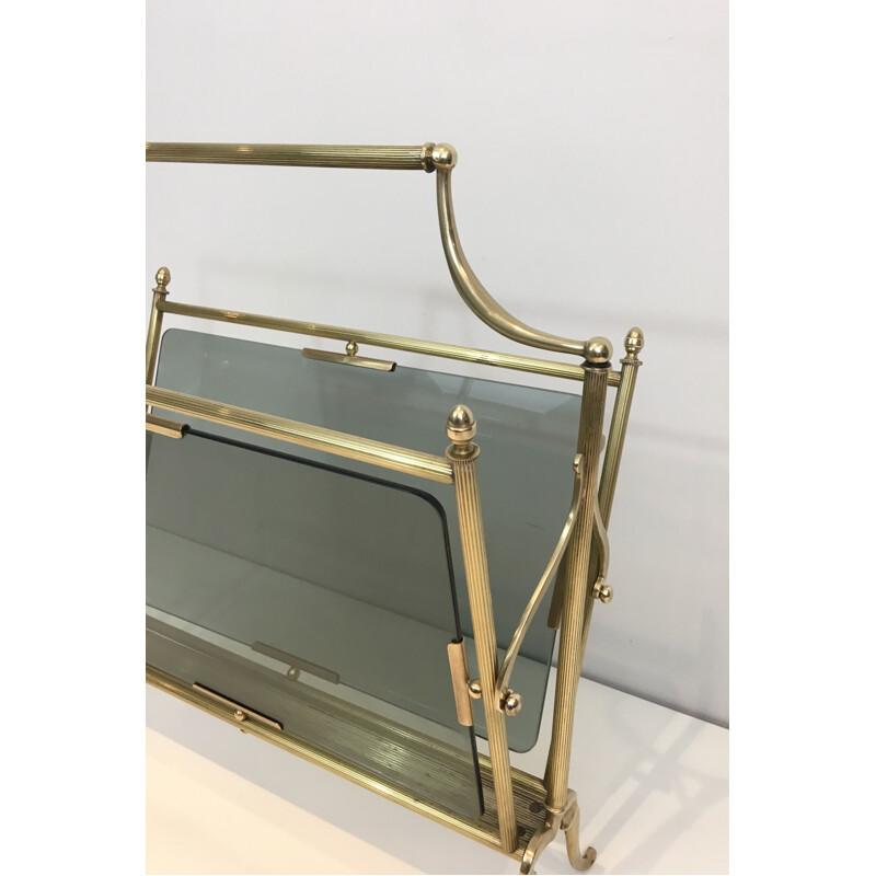 Vintage brass and glass magazine rack, 1940