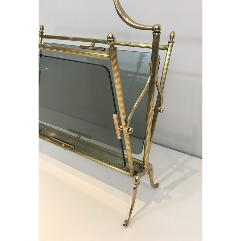 Vintage brass and glass magazine rack, 1940