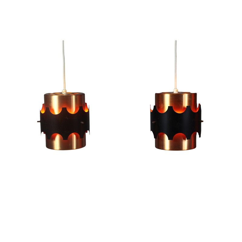 Pair Vintage Pendant Lamp by Jo Hammerborg Danish 1970s