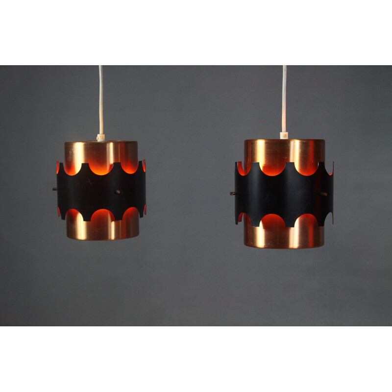 Pair Vintage Pendant Lamp by Jo Hammerborg Danish 1970s