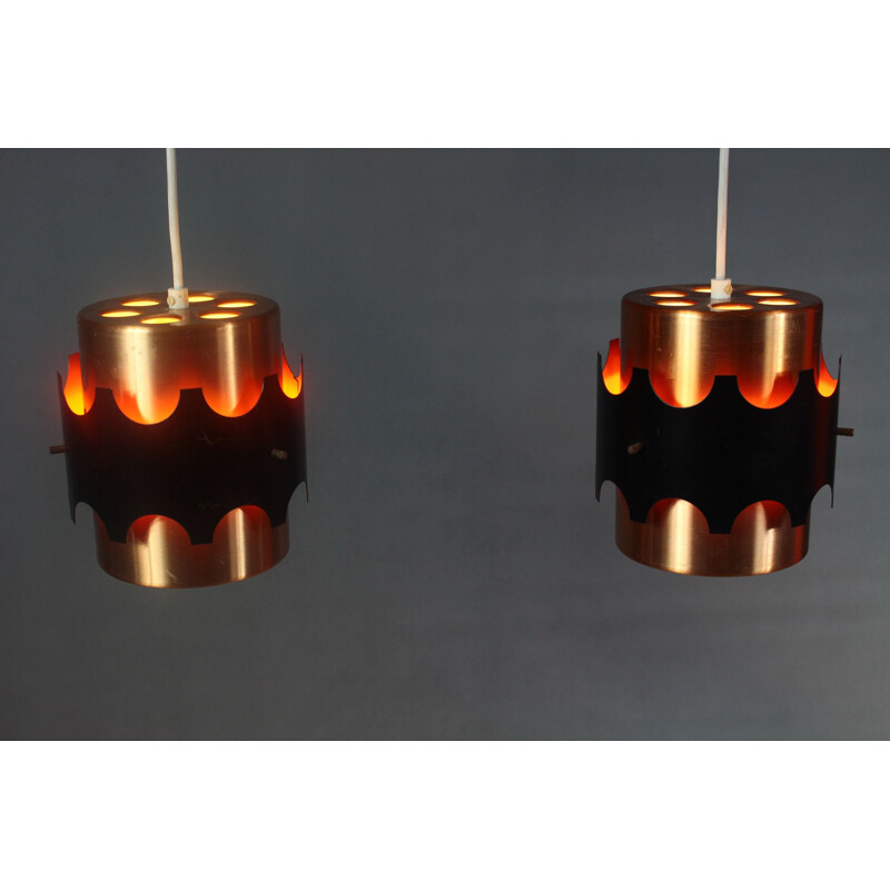 Pair Vintage Pendant Lamp by Jo Hammerborg Danish 1970s