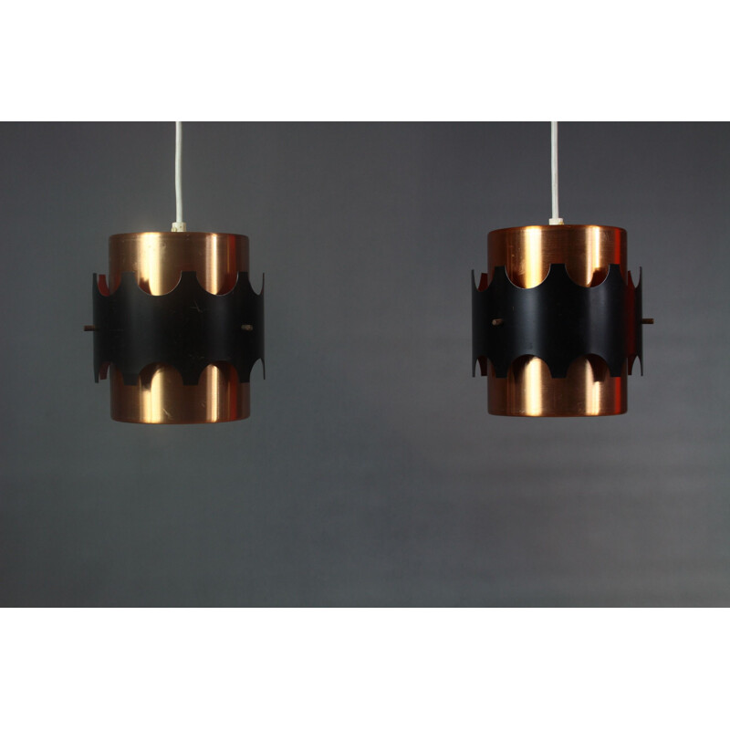 Pair Vintage Pendant Lamp by Jo Hammerborg Danish 1970s