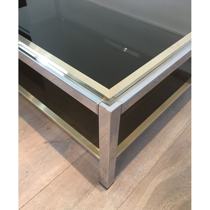 Vintage chrome and brass coffee table, 1970