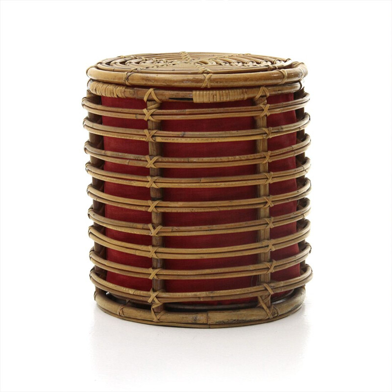 Vintage Rattan storage stool, Italian 1950s