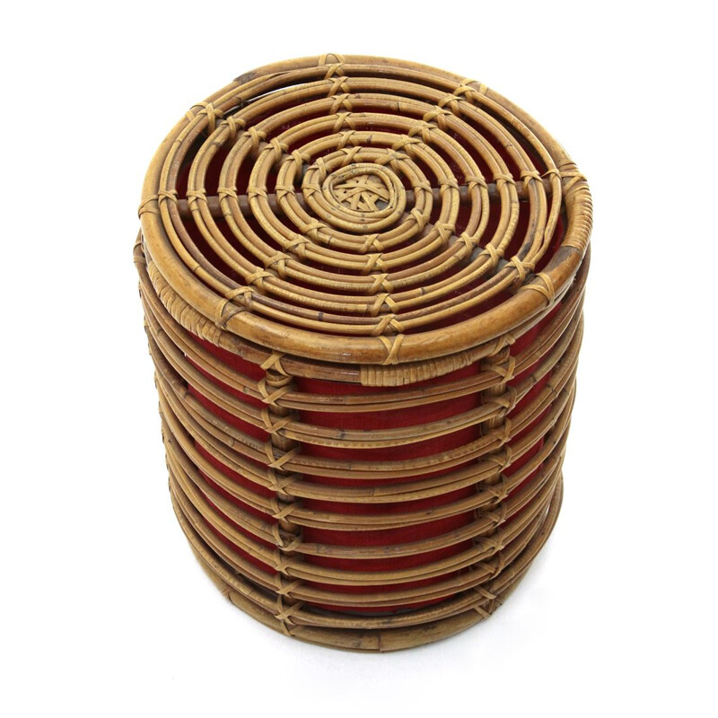 Vintage Rattan storage stool, Italian 1950s