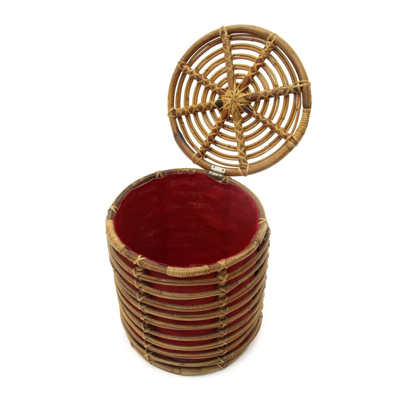 Vintage Rattan storage stool, Italian 1950s