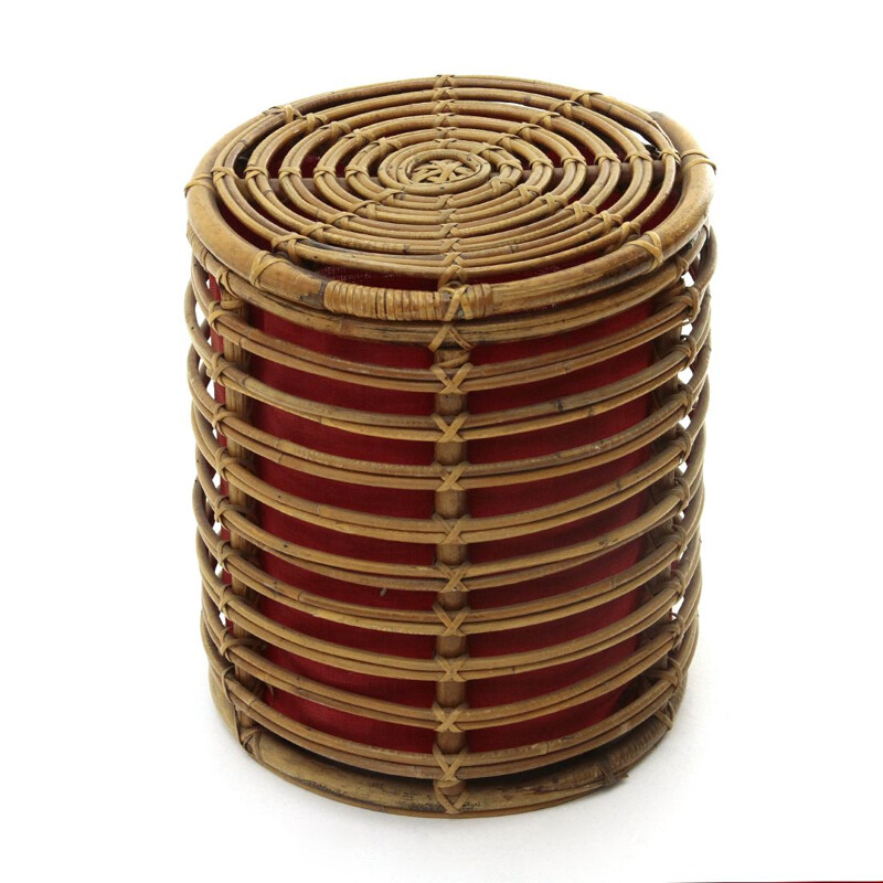 Vintage Rattan storage stool, Italian 1950s