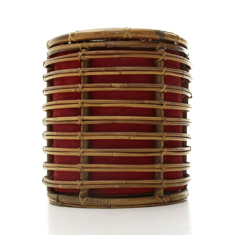 Vintage Rattan storage stool, Italian 1950s