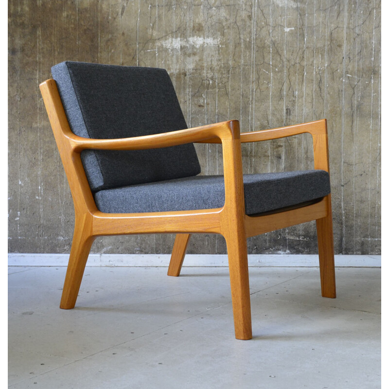 Teak and grey fabric P. Jeppesen armchair, Ole WANSCHER - 1960s