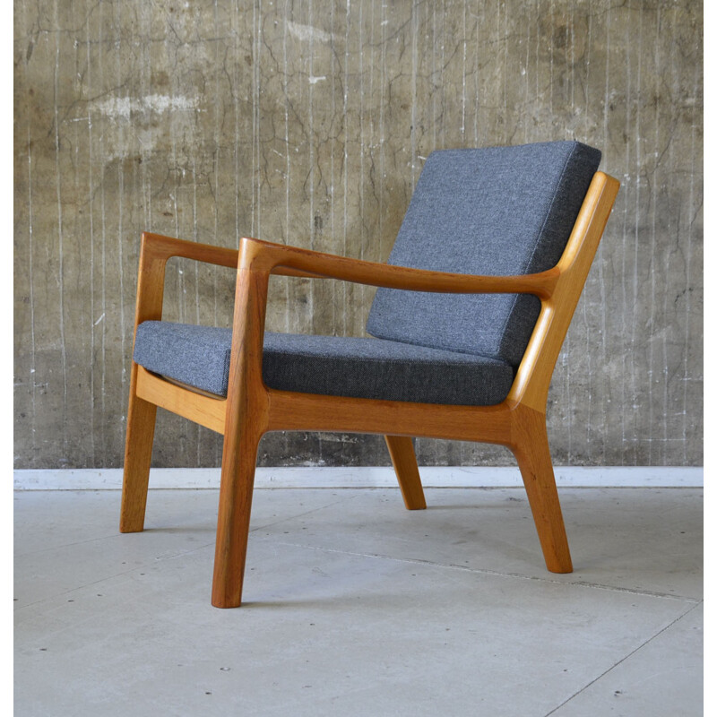 Teak and grey fabric P. Jeppesen armchair, Ole WANSCHER - 1960s