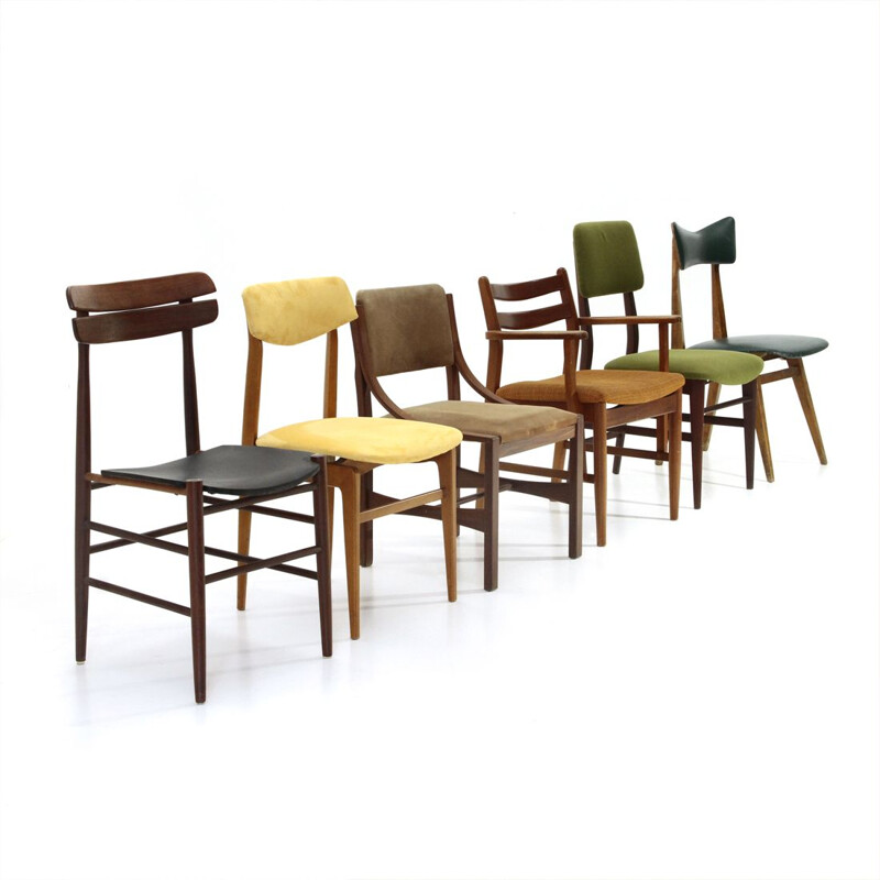Vintage 6 dining chairs mix,Italian  1960s