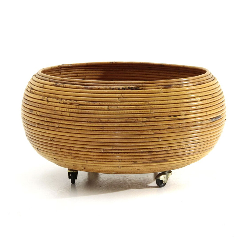 Vintage Rattan Vase Holder Basket, 1970s