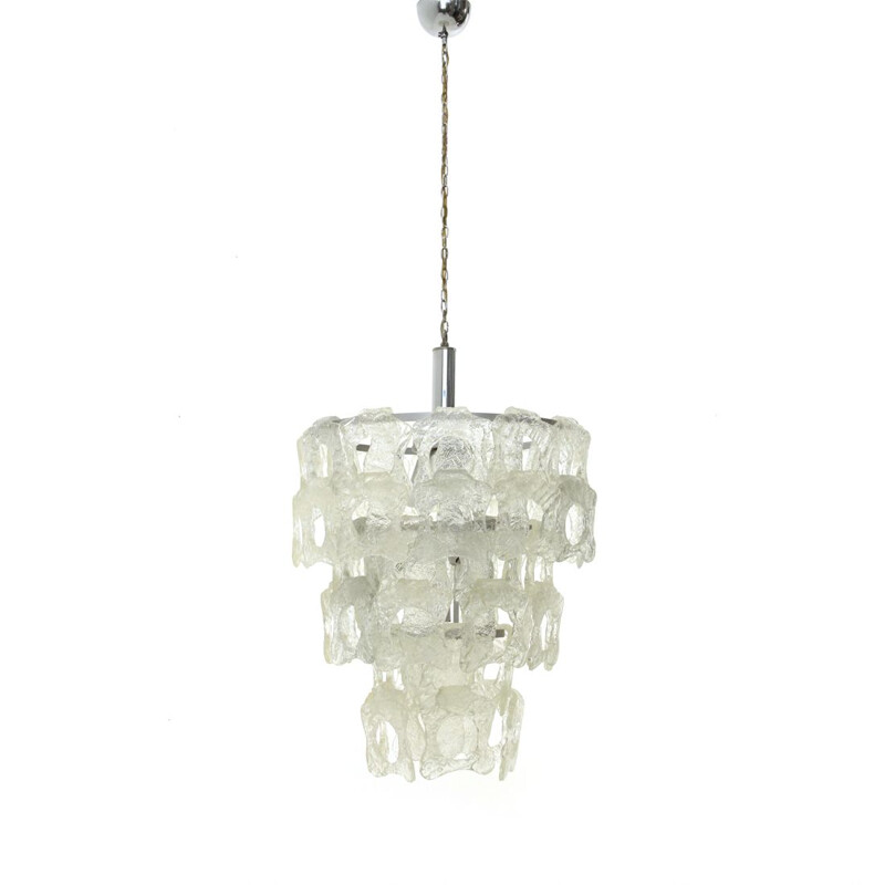 Vintage Chandelier with White Murano Glass Elements, Italian 1970s