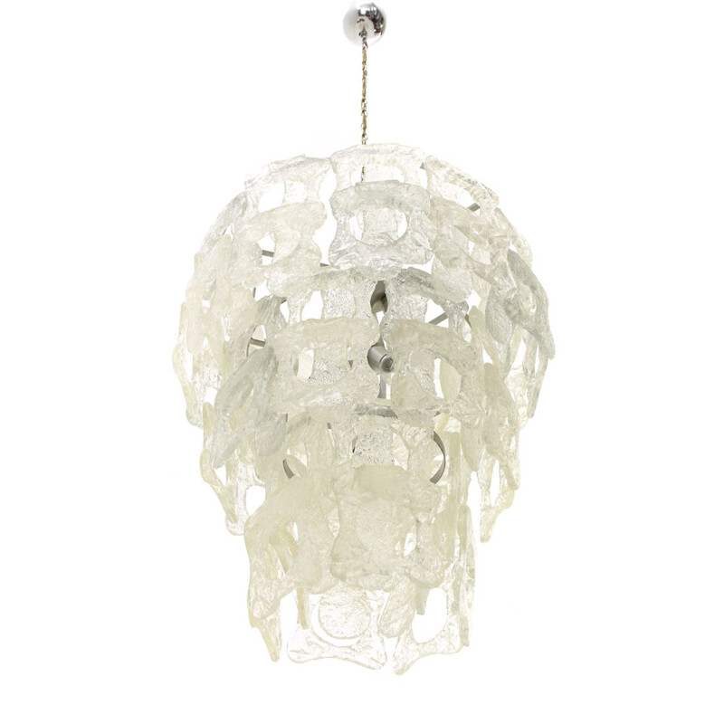 Vintage Chandelier with White Murano Glass Elements, Italian 1970s