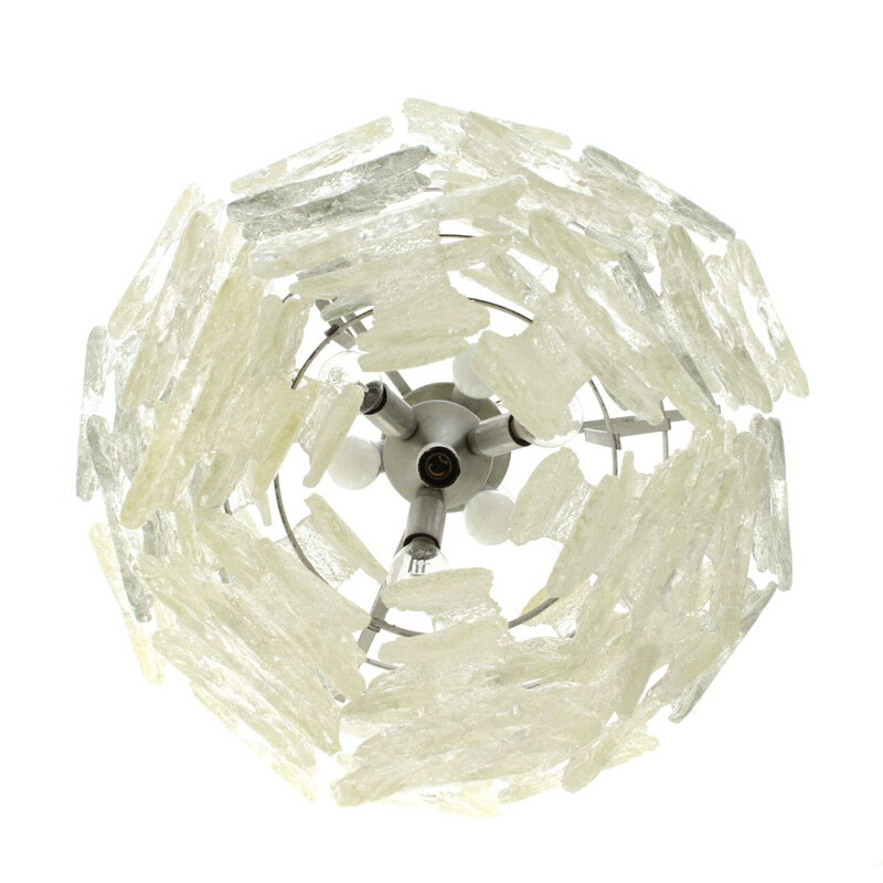 Vintage Chandelier with White Murano Glass Elements, Italian 1970s