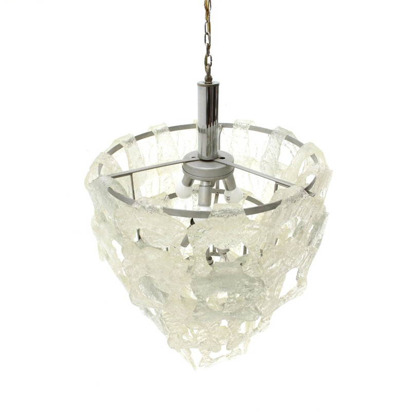 Vintage Chandelier with White Murano Glass Elements, Italian 1970s