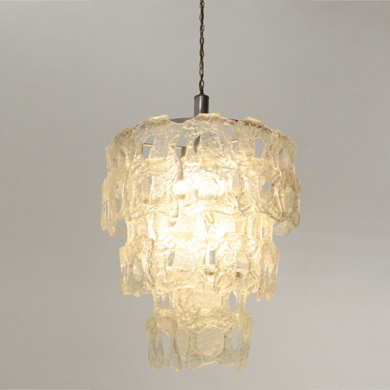 Vintage Chandelier with White Murano Glass Elements, Italian 1970s