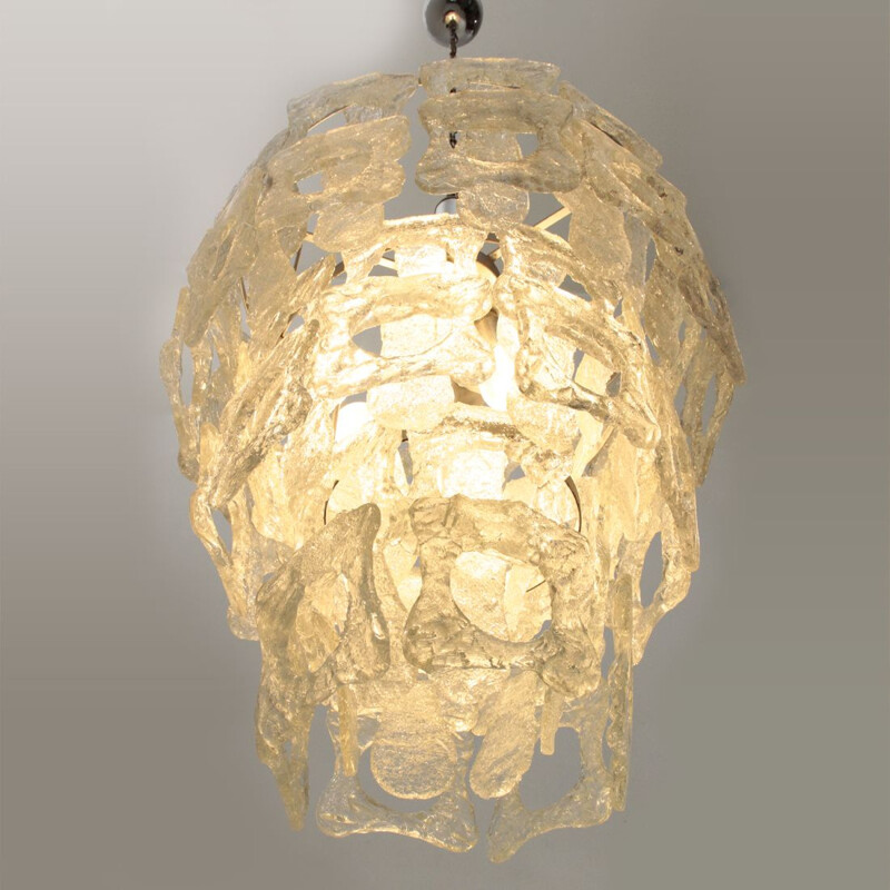 Vintage Chandelier with White Murano Glass Elements, Italian 1970s