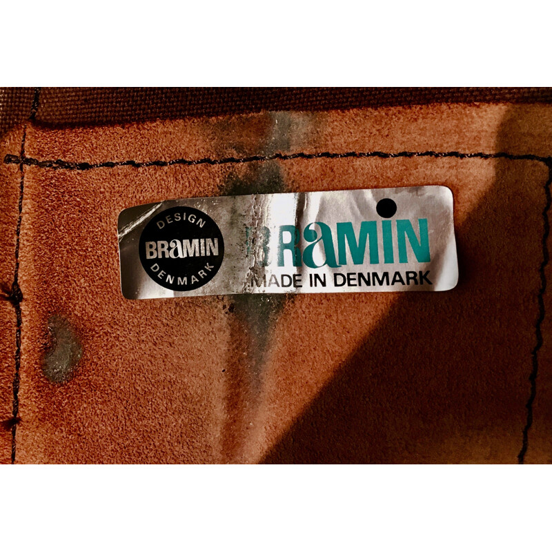 Fauteuil vintage cuir  estampille Bramin scandinave 1960