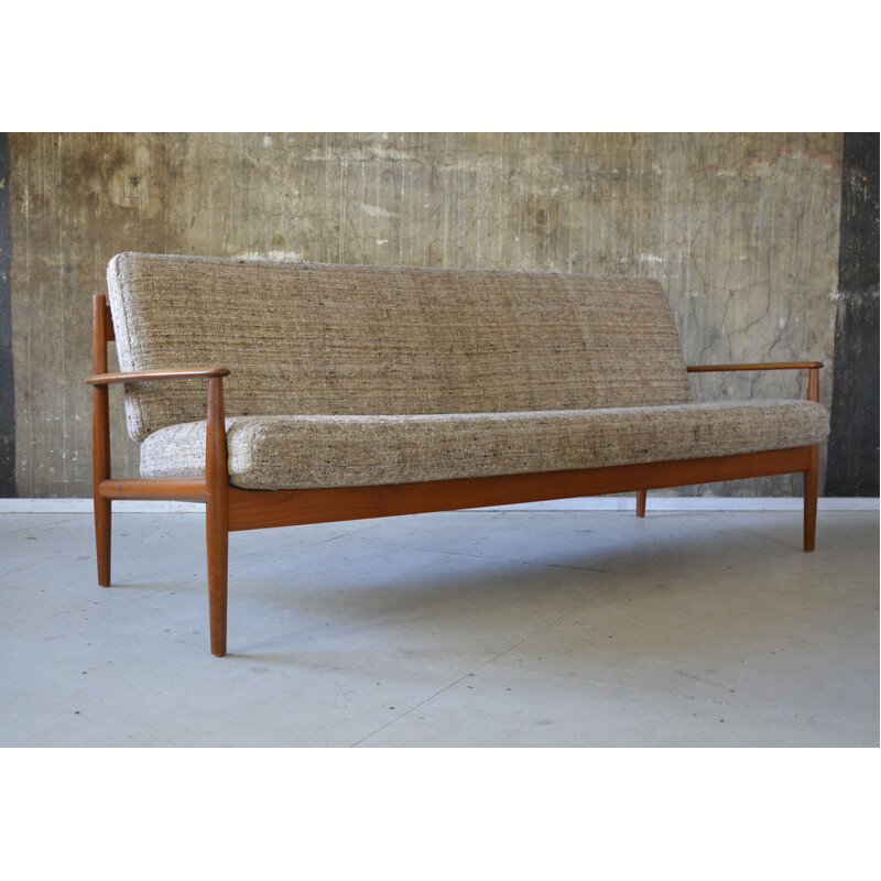 France & Son mid-century 3 seater sofa in teak and wool, Grete JALK - 1960s