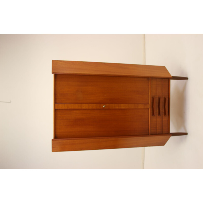 Vintage corner cupboard teak with three drawers and doors Danish