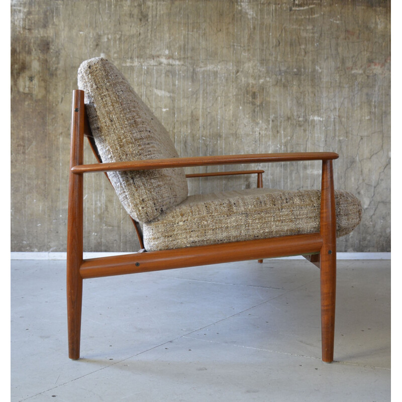 France & Son mid-century 3 seater sofa in teak and wool, Grete JALK - 1960s