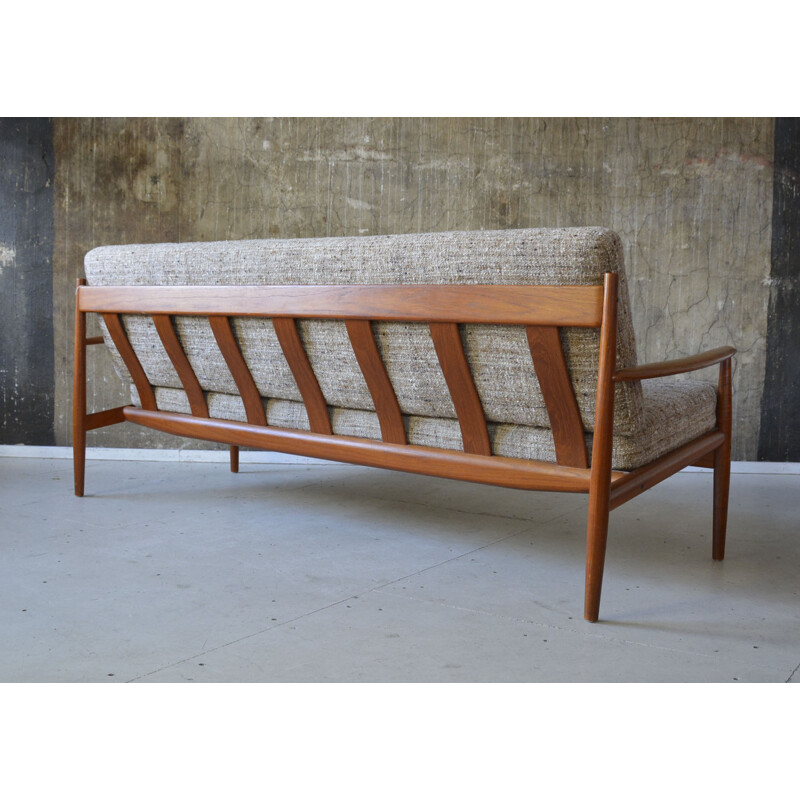 France & Son mid-century 3 seater sofa in teak and wool, Grete JALK - 1960s