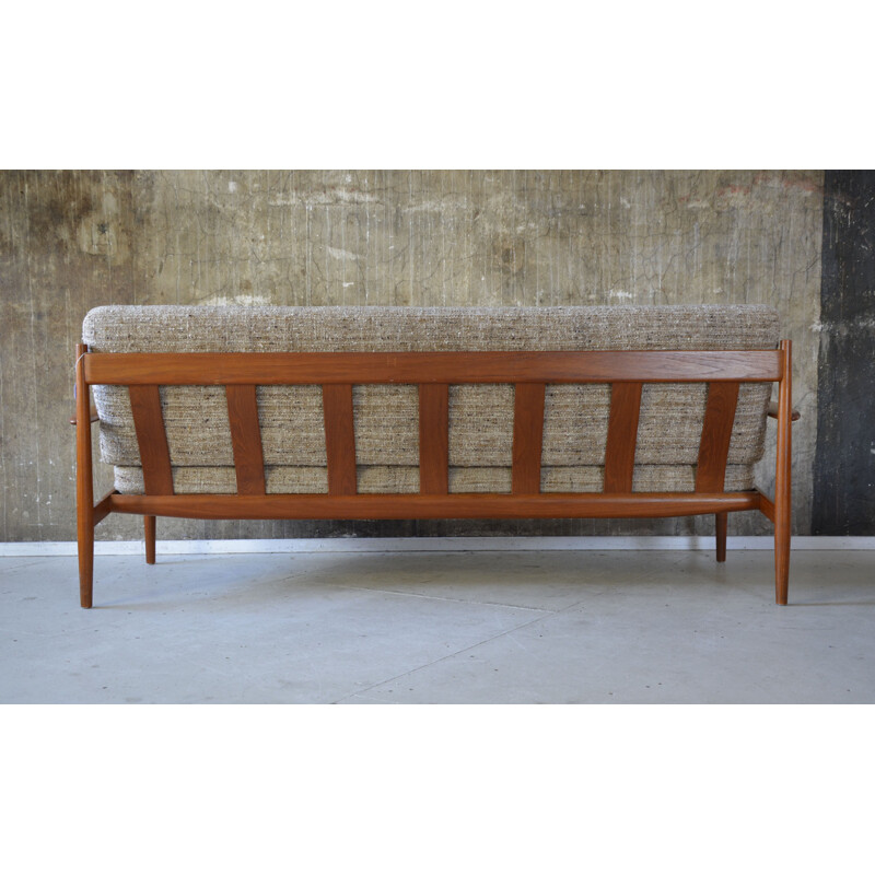 France & Son mid-century 3 seater sofa in teak and wool, Grete JALK - 1960s