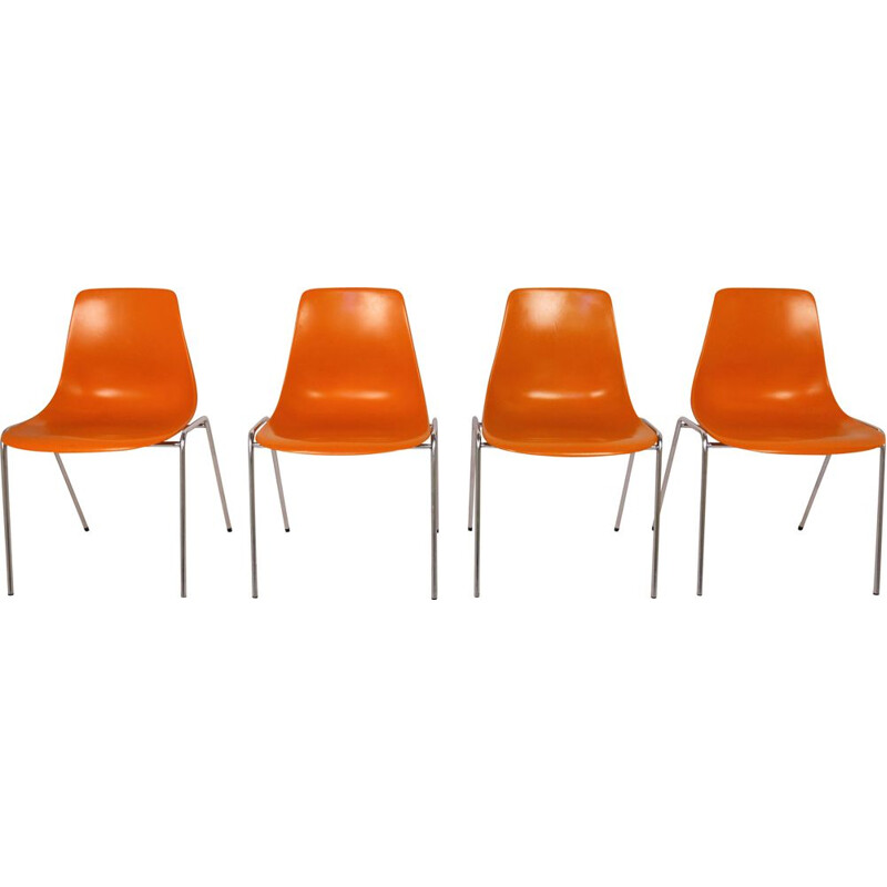 Set of 4 vintage Fiberglas Stacking Chairs by Georg Leowald for Wilkhahn, Germany, 1950s