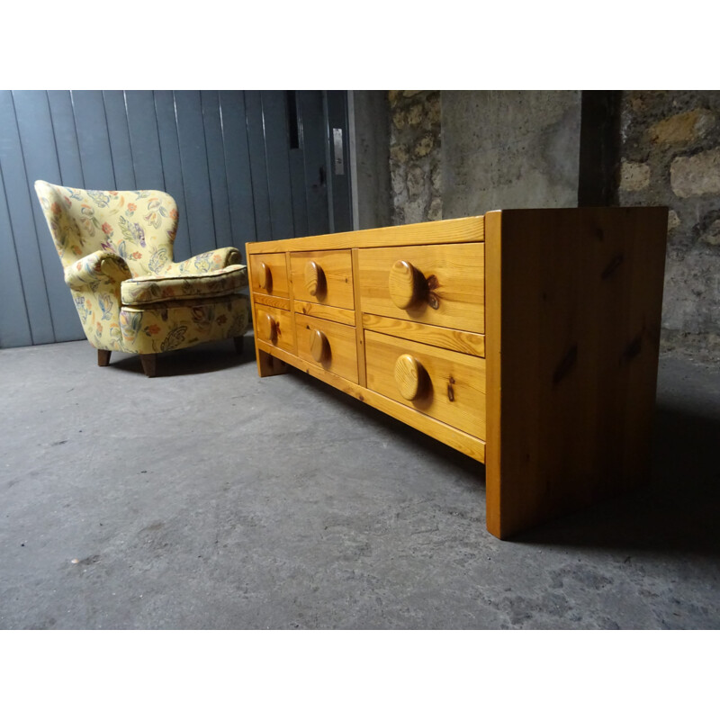 Large vintage chest of drawers in solid Swedish pine 1960