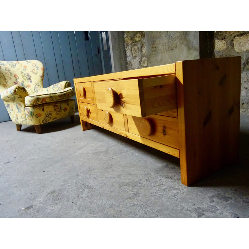 Large vintage chest of drawers in solid Swedish pine 1960
