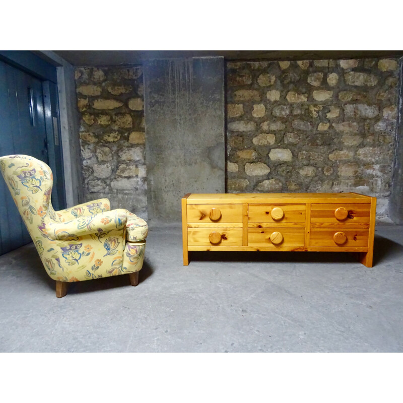 Large vintage chest of drawers in solid Swedish pine 1960