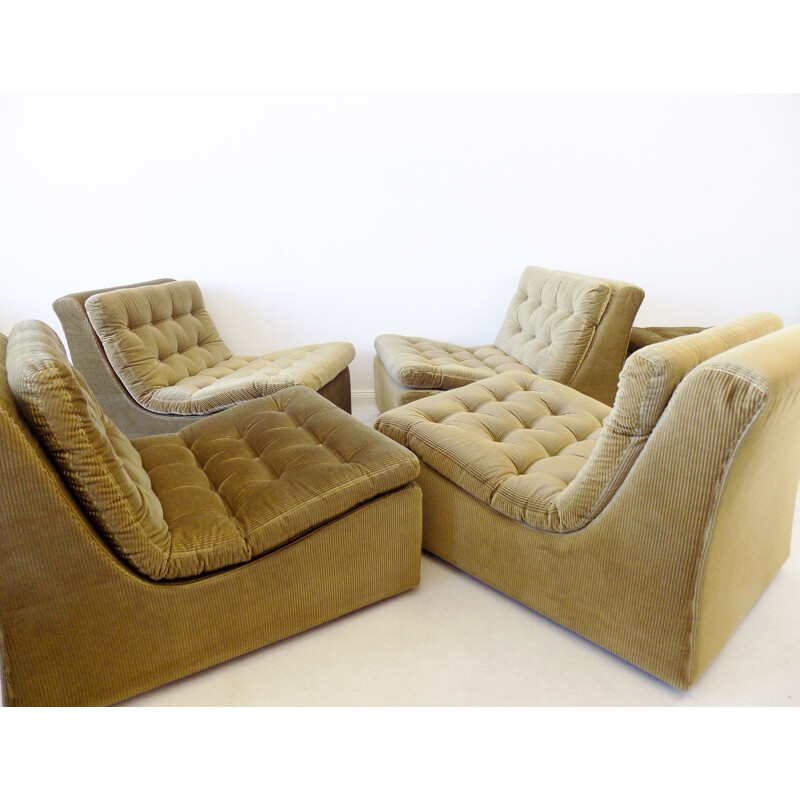 Ensemble de 4 fauteuils lounge modulaires vintage en roseau vert avec ottoman DUX 1970