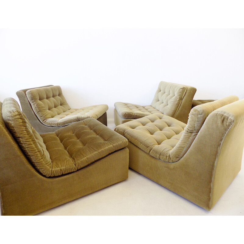 Set of 4 vintage reedgreen modular lounge chairs with ottoman DUX 1970