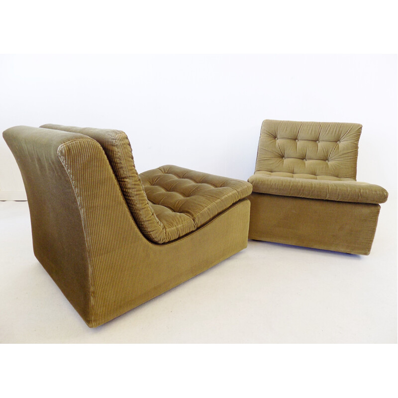 Ensemble de 4 fauteuils lounge modulaires vintage en roseau vert avec ottoman DUX 1970