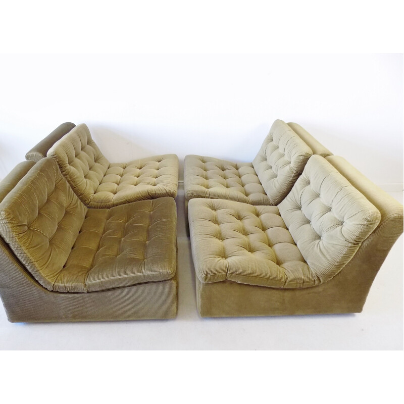 Set of 4 vintage reedgreen modular lounge chairs with ottoman DUX 1970