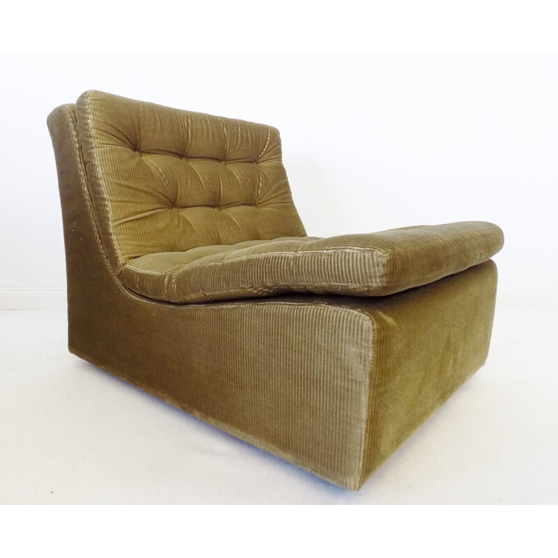 Ensemble de 4 fauteuils lounge modulaires vintage en roseau vert avec ottoman DUX 1970