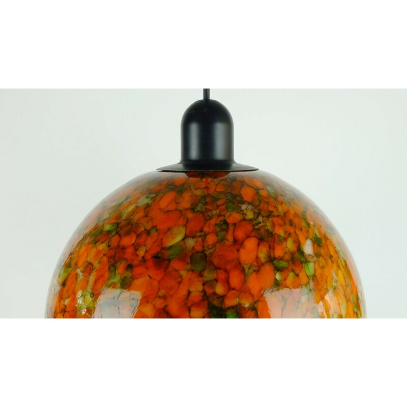 Mid century Pendant Lamp  orange and green glass peill & putzler 1970s 