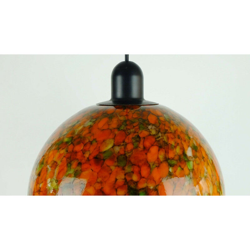 Suspension vintage orange et verte en verre peill & putzler 1970 