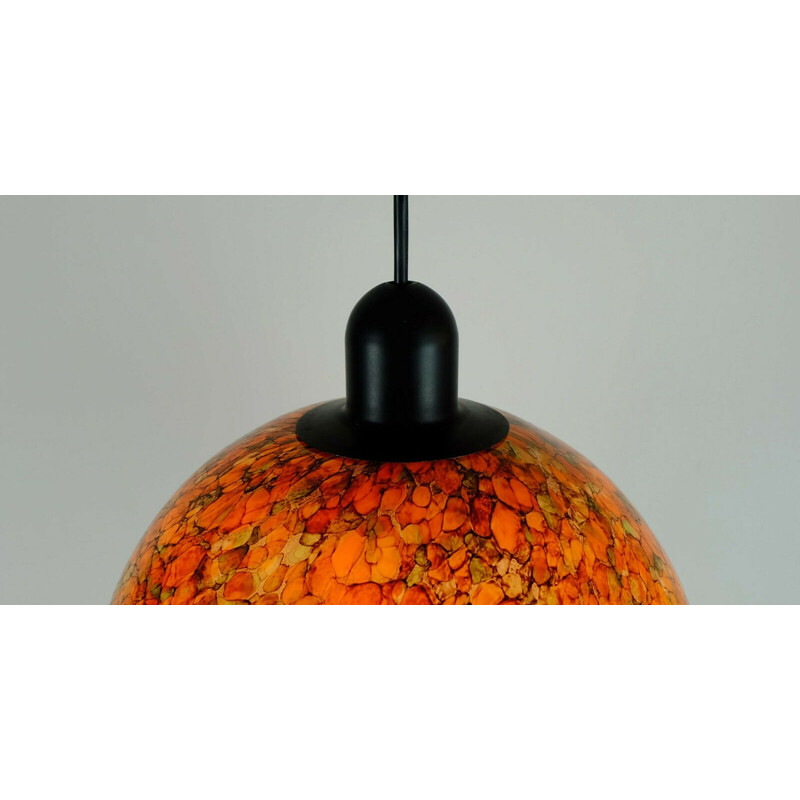 Mid century Pendant Lamp  orange and green glass peill & putzler 1970s 
