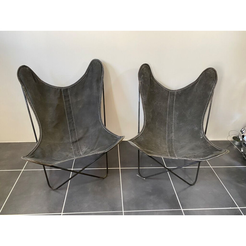 Pair of vintage Butterfly AA armchairs by Hardoy Ferrari, Bonet Antoni Kurchan Juan for Knoll and Airborne 1950