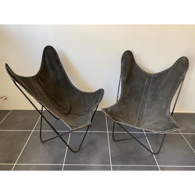 Pair of vintage Butterfly AA armchairs by Hardoy Ferrari, Bonet Antoni Kurchan Juan for Knoll and Airborne 1950