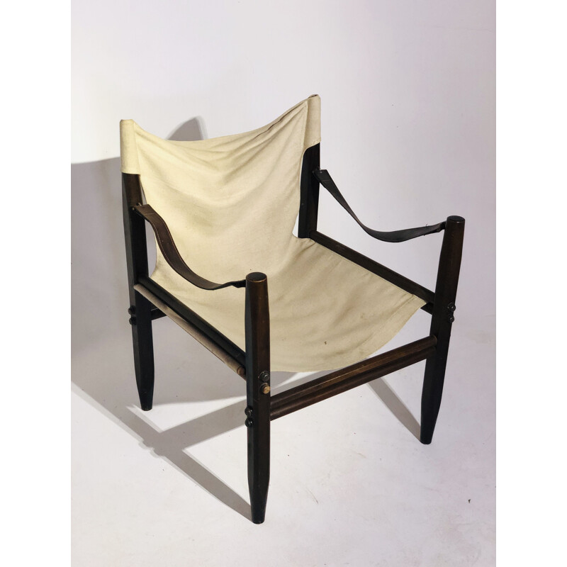 Vintage Oasis armchair in linen and wooden base Zanotta 