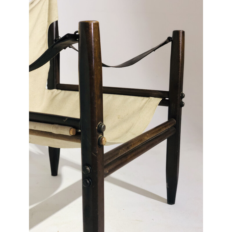 Vintage Oasis armchair in linen and wooden base Zanotta 