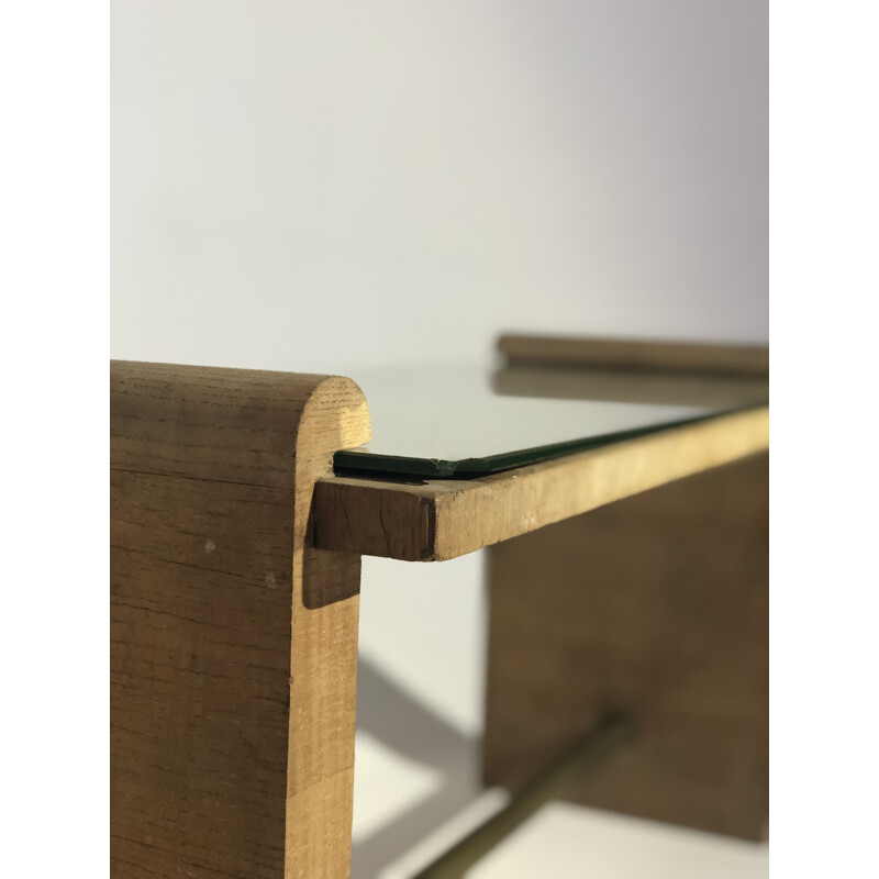 Table basse vintage en bois et miroir