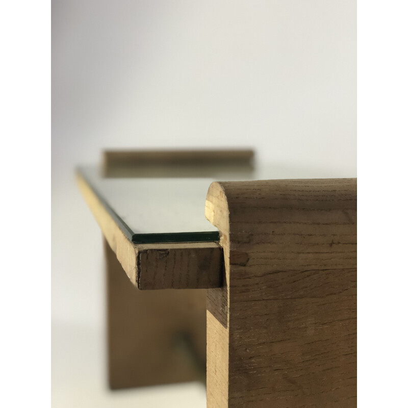Table basse vintage en bois et miroir
